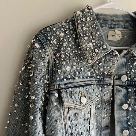 Alice + Olivia Blue Embellished Jean Jacket - Picture 7 of 16